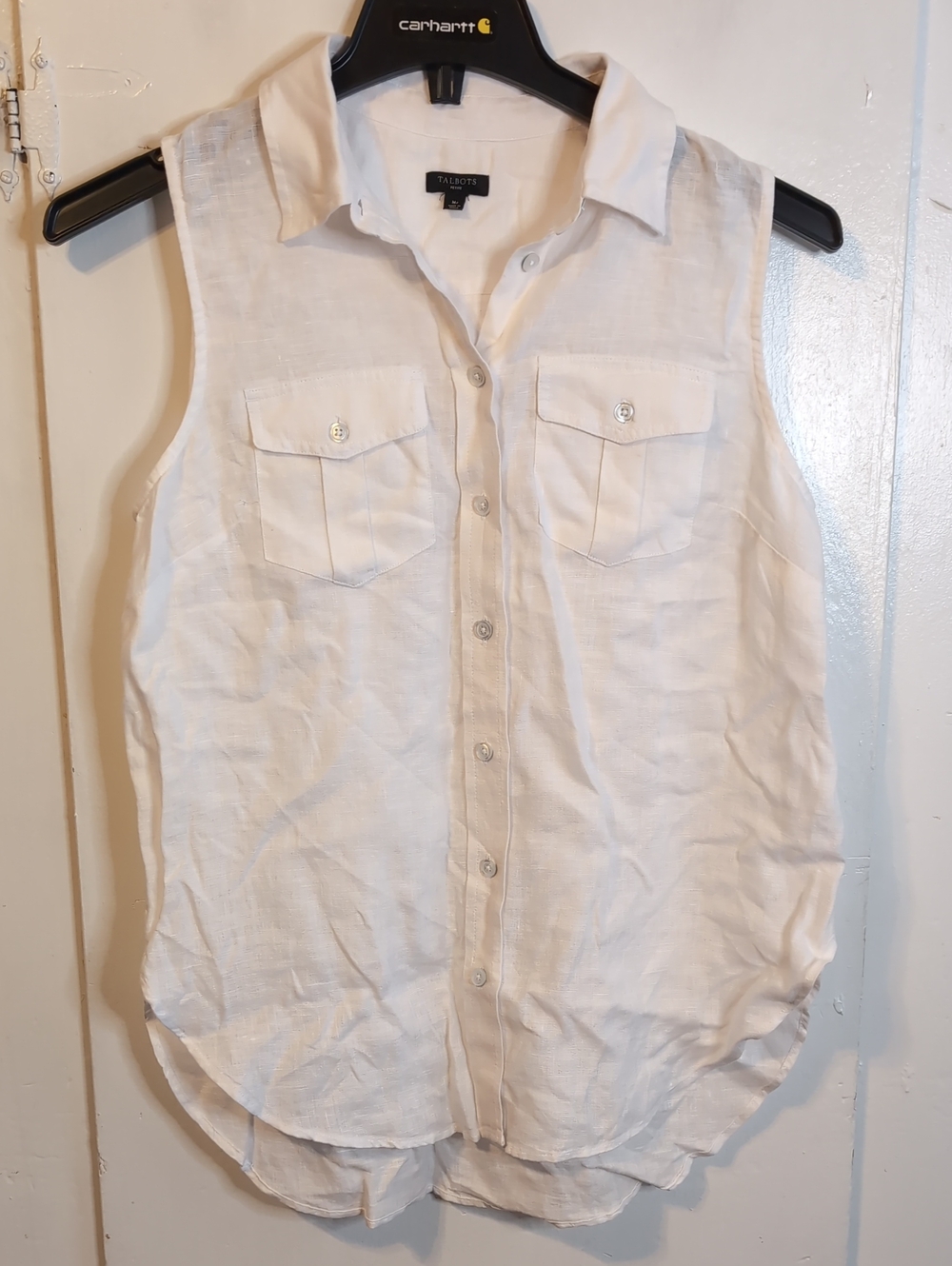 Talbots Linen Sleeveless Collared Blouse womens medium petite